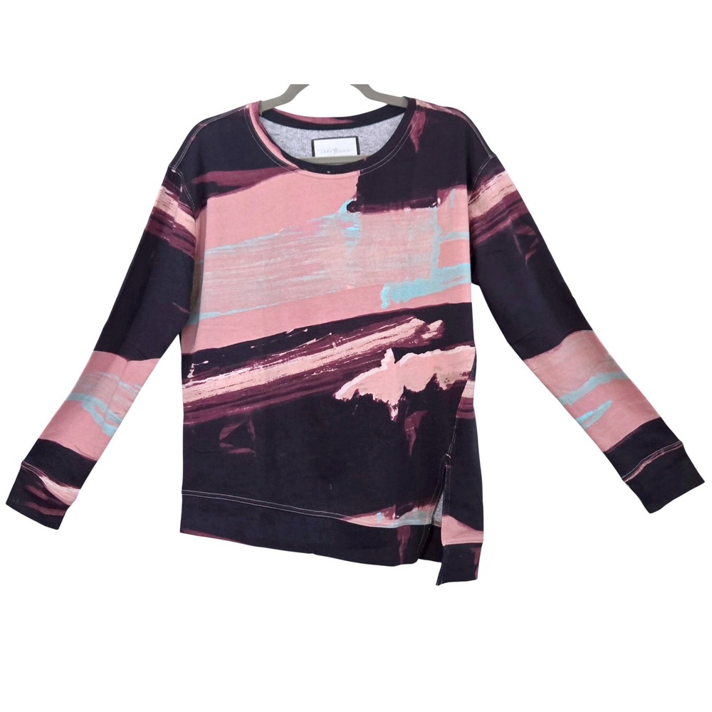 Grey State Women Abstract Landscape Print‎ Cotton Pullover Asymmetrical Hem 1